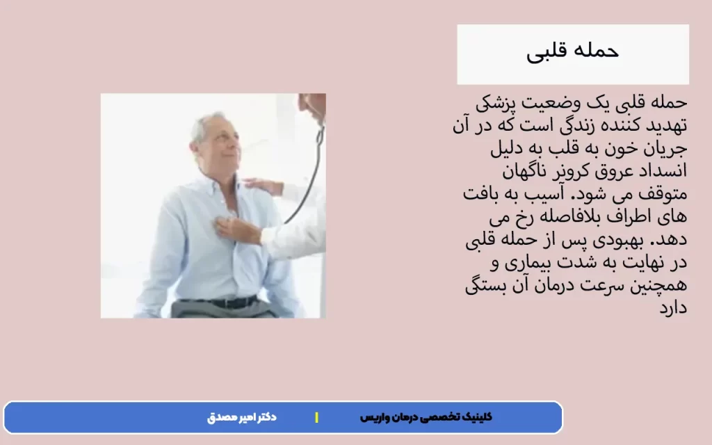 حمله قلبی یک وضعیت پزشکی تهدید کننده زندگی است که در آن جریان خون به قلب به دلیل انسداد عروق کرونر ناگهان متوقف می شود. آسیب به بافت های اطراف بلافاصله رخ می دهد. بهبودی پس از حمله قلبی در نهایت به شدت بیماری و همچنین سرعت درمان آن بستگی دارد